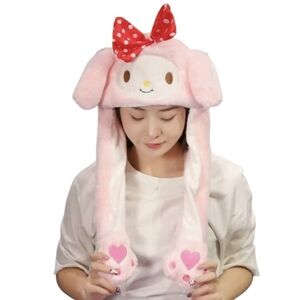Melody Cute Pink Plush Bunny Hat for Kids Led Light.